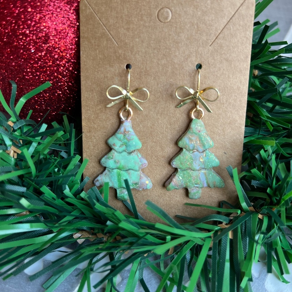 Handmade polymer clay Christmas tree earrings